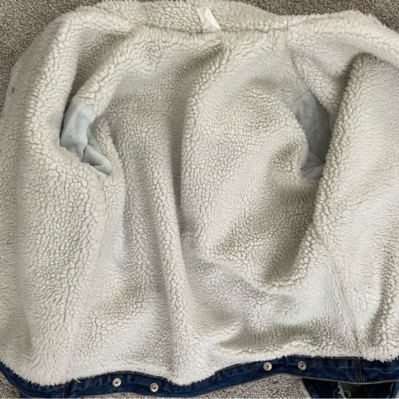 Vintage Sherpa Fleece Lined Denim Jacket Button Down Dark Medium Wash Size Small - Picture 4 of 12